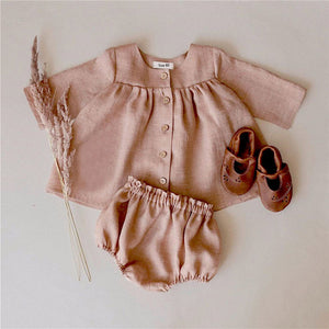 Linen button blouse bloomer set