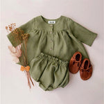 Linen button blouse bloomer set